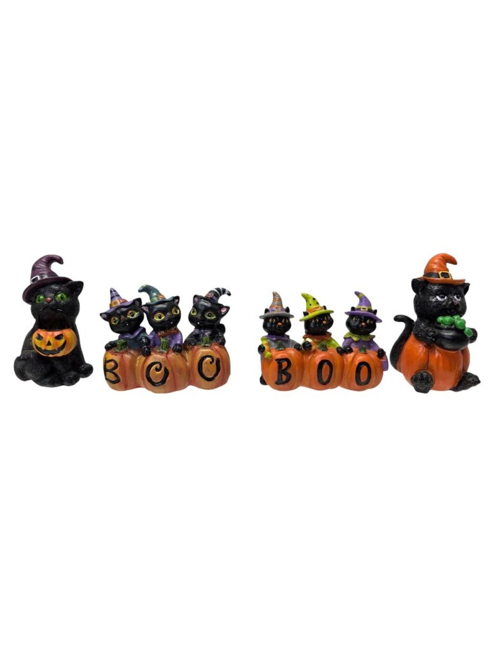 Halloween Black Cat Figurines Lot of 4 Pumpkin Witch Hat BOO Ganz Décor